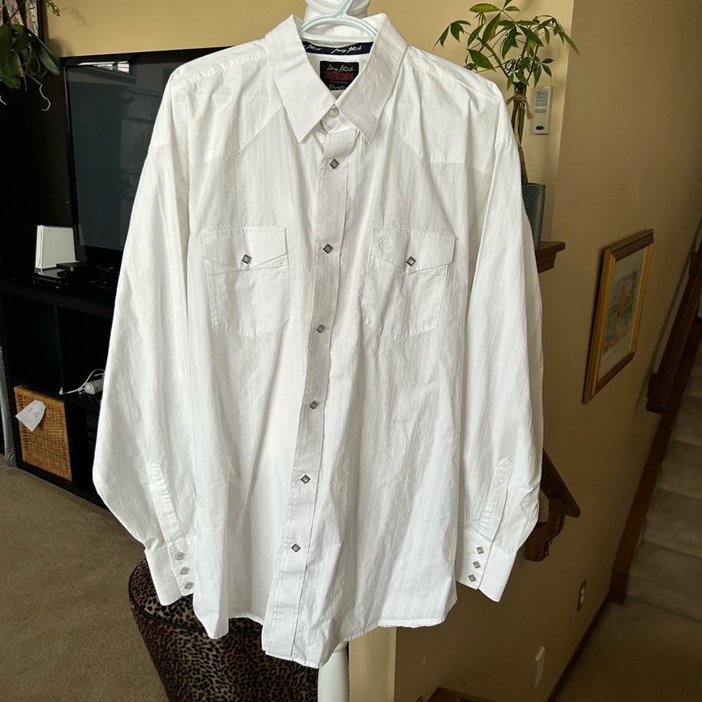 Wrangler Troubadour White Long Sleeve Snap Button Down Western Shirt